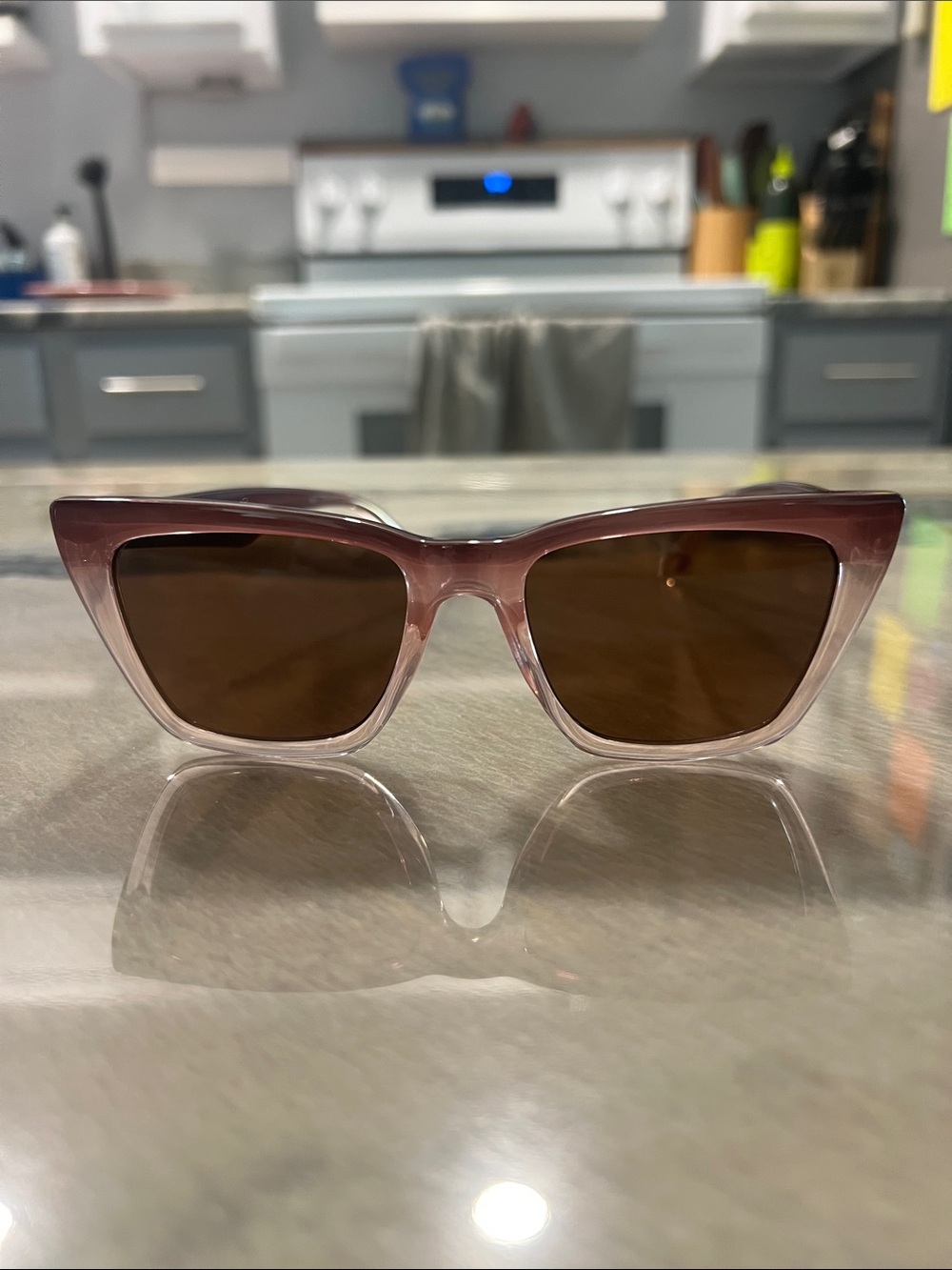 Quay Australia Pink Transparent Frame Sunglasses with Brown Lenses